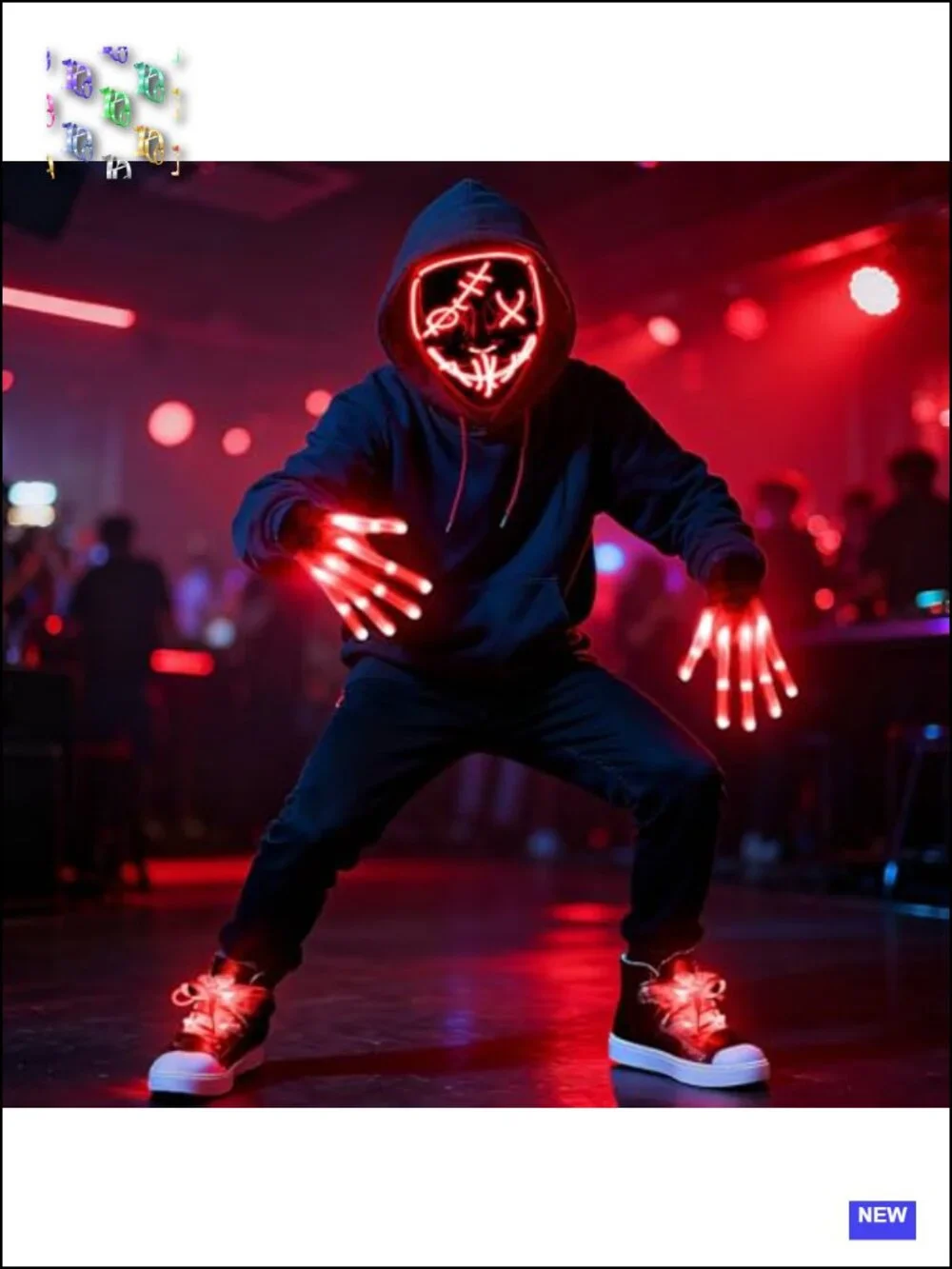 LED Mask Gloves Shoelace Set Halloween Cosplay Rave Kit EL Wire Glow